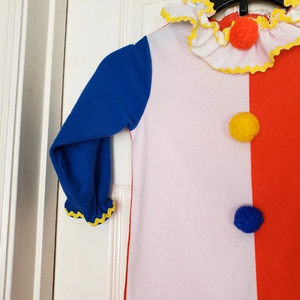 Vintage 80's Clown‎ Costume Multicolor Ruffle Pom Pom Halloween Dress Up Med 3/4